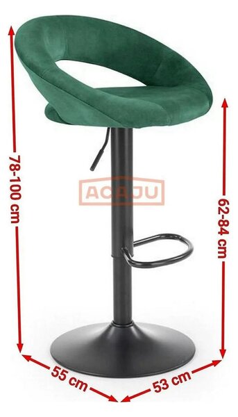 Scaun bar H102, verde inchis/negru, stofa catifelata/otel, 53x48x100 c