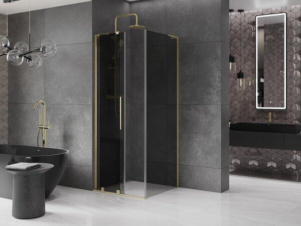 Mexen Velar L, cabină de duș cu ușă glisantă 90 x 90 cm, sticlă gri 8 mm, auriu mat, 871-090-090-43-55