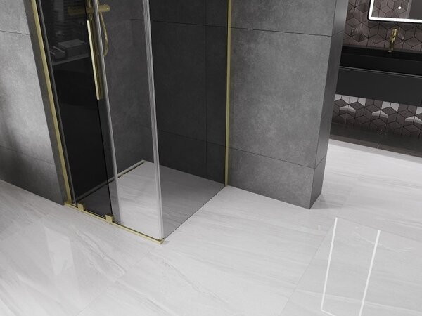 Mexen Velar L, cabină de duș cu ușă glisantă 90 x 90 cm, sticlă gri 8 mm, auriu mat, 871-090-090-43-55