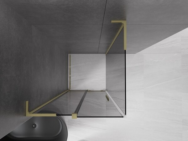 Mexen Velar L, cabină de duș cu ușă glisantă 90 x 90 cm, sticlă gri 8 mm, auriu mat, 871-090-090-43-55