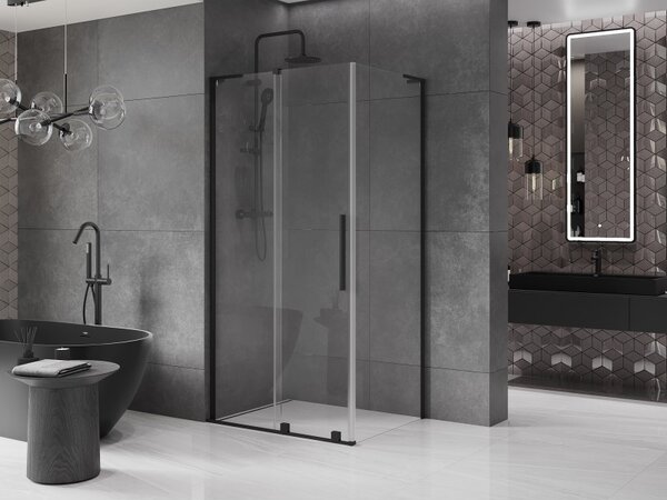 Mexen Velar L, cabină de duș cu ușă glisantă 90 x 70 cm, sticlă transparentă de 8 mm, negru mat, 871-090-070-03-70