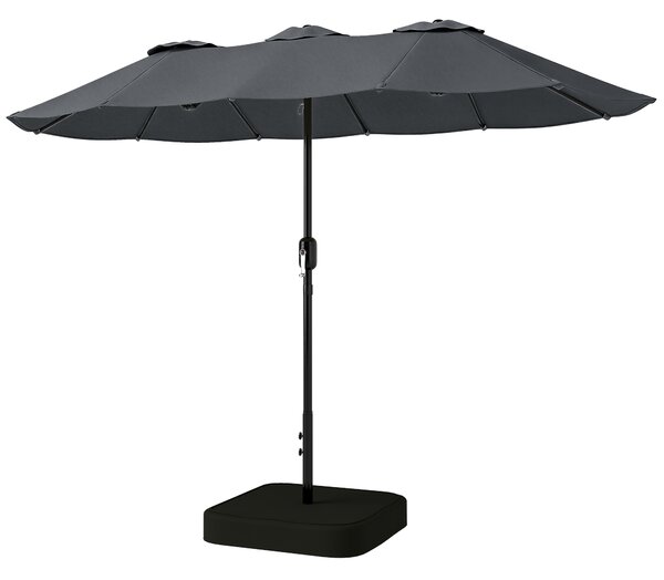 Outsunny Umbrelă Dublă cu 12 Spițe, Manivelă, Bază Metalică și Saci de Nisip, din Metal și Poliester, 3x1.5 m, Gri Închis | Aosom Romania