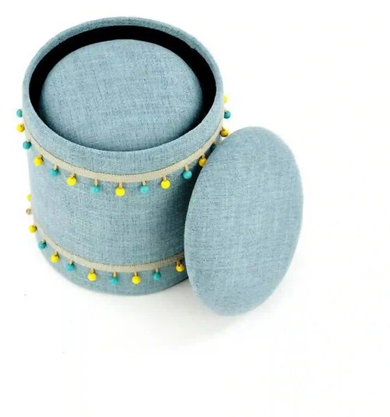 Set 2 tabureti GRADO, stofa clasica albastru deschis, cu spatiu depozi