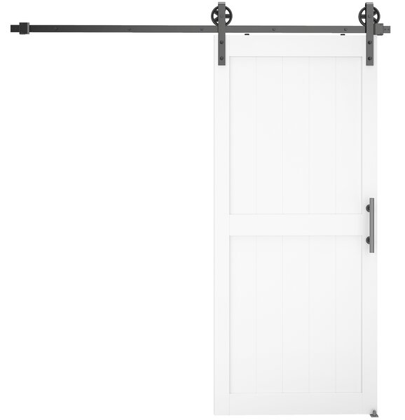 HOMCOM Ușă Glisantă de Interior 81.3x213.4cm, Șină din Oțel, Mâner Îmbunătățit, Role, Ușă de Interior în Stil Industrial, din MDF și Lemn de Pin, Impermeabilă, pentru Bucătărie, Baie, Living | Aosom Romania