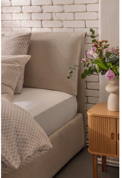 Pat matrimonial bej tapițat cu spațiu de depozitare cu somieră 180x200 cm Thessa Pillow – Bonami Selection