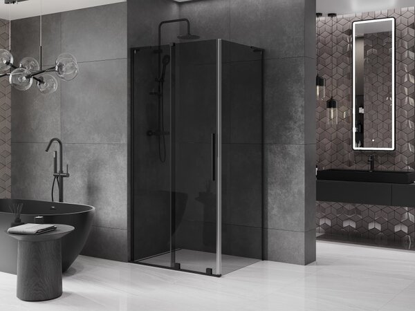 Mexen Velar L, cabină de duș cu ușă glisantă 90 x 70 cm, sticlă gri 8 mm, negru mat, 871-090-070-43-70