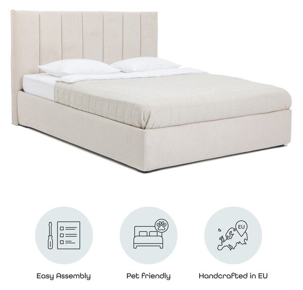 Pat matrimonial bej tapițat cu spațiu de depozitare cu somieră 160x200 cm Thessa Bold Line – Bonami Selection