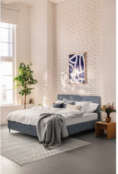 Pat matrimonial albastru tapițat cu somieră 160x200 cm Noira Slim – Bonami Selection