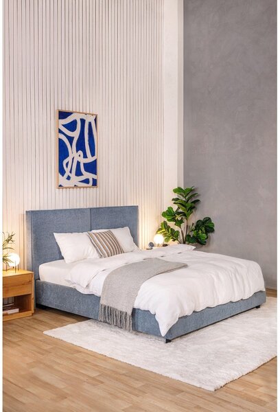 Pat matrimonial albastru tapițat cu spațiu de depozitare cu somieră 160x200 cm Myra Bold – Bonami Selection
