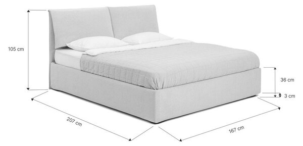 Pat matrimonial albastru tapițat cu spațiu de depozitare cu somieră 160x200 cm Thessa Pillow – Bonami Selection