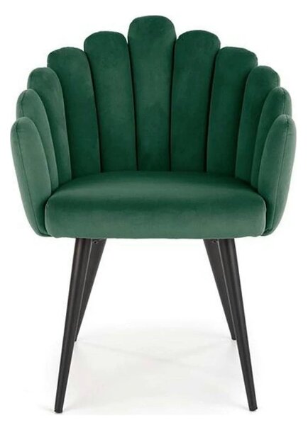 Scaun tapitat K410, verde/negru, stofa catifelata/metal, 65x62x85 cm