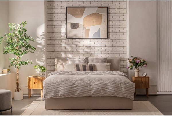 Pat matrimonial bej tapițat cu spațiu de depozitare cu somieră 180x200 cm Thessa Pillow – Bonami Selection