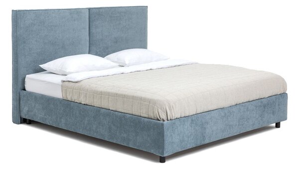 Pat matrimonial albastru tapițat cu spațiu de depozitare cu somieră 160x200 cm Myra Bold – Bonami Selection