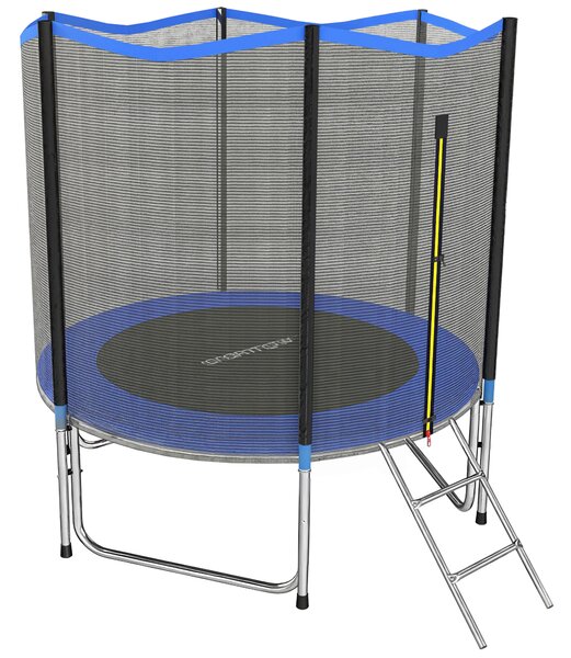 SPORTNOW Trambulină Elastică pentru Adulți Ø244cm, Covor Elastic pentru Adulți cu Plasă de Protecție, Scară cu 2 Trepte, Protecție pentru Arcuri, Structură din Oțel, Capacitate 100kg, Albastru | Aosom Romania