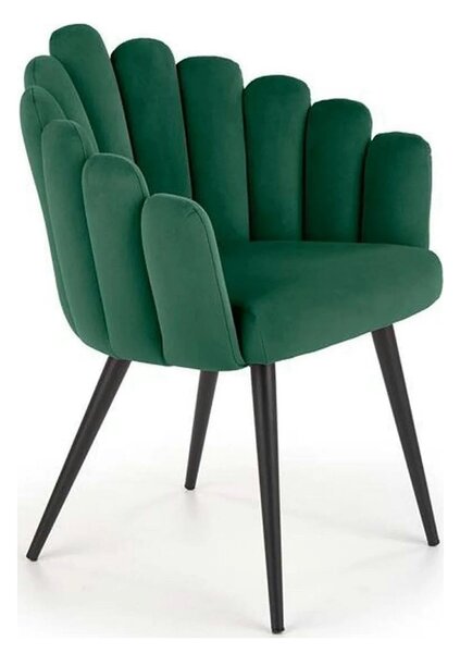 Scaun tapitat K410, verde/negru, stofa catifelata/metal, 65x62x85 cm
