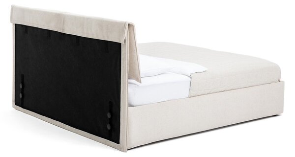 Pat matrimonial bej tapițat cu spațiu de depozitare cu somieră 180x200 cm Thessa Pillow – Bonami Selection
