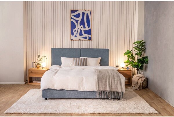 Pat matrimonial albastru tapițat cu spațiu de depozitare cu somieră 160x200 cm Myra Bold – Bonami Selection
