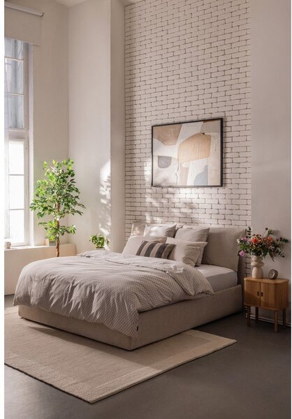 Pat matrimonial bej tapițat cu spațiu de depozitare cu somieră 180x200 cm Thessa Pillow – Bonami Selection