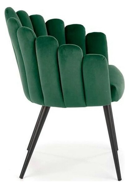 Scaun tapitat K410, verde/negru, stofa catifelata/metal, 65x62x85 cm