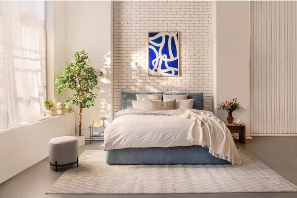 Pat matrimonial albastru tapițat cu spațiu de depozitare cu somieră 160x200 cm Thessa Pillow – Bonami Selection