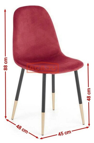 Scaun tapitat K379, rosu/negru, stofa catifelata/metal, 45x48x88 cm