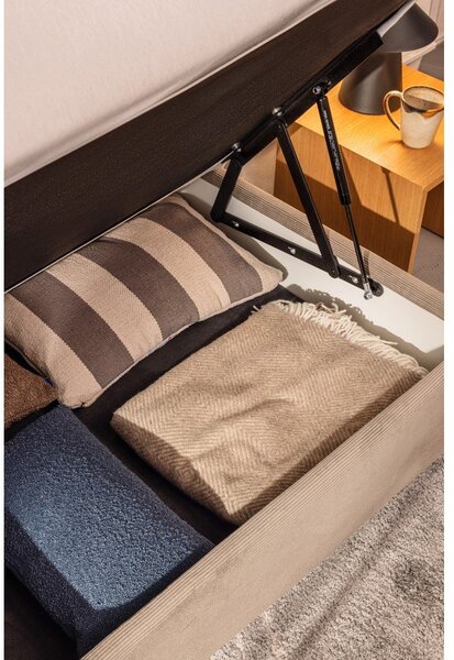 Pat gri tapițat cu spațiu de depozitare cu saltea 90x200 cm Avela – Bonami Selection