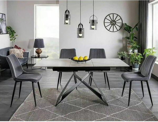 Masa moderna dining Westin SC, alb cu efect de marmura/negru, ceramica