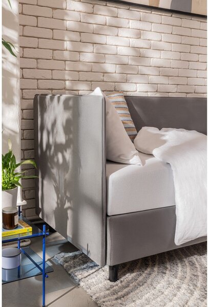 Pat gri tapițat cu spațiu de depozitare cu saltea 90x200 cm Avela – Bonami Selection