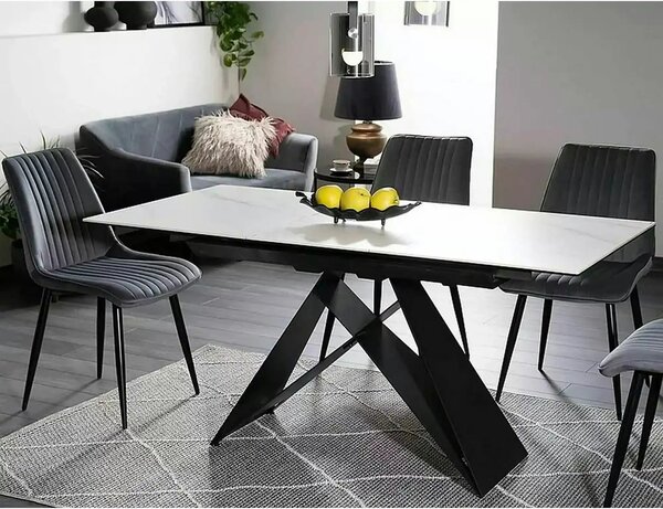 Masa moderna dining Westin SC, alb cu efect de marmura/negru, ceramica