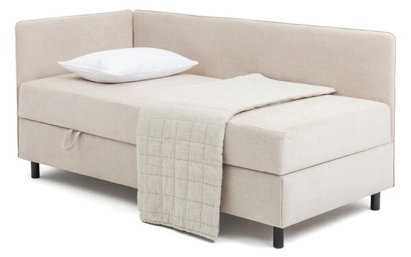 Pat bej tapițat cu spațiu de depozitare cu saltea 90x200 cm Avela – Bonami Selection
