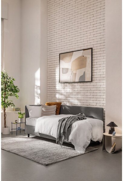 Pat gri tapițat cu spațiu de depozitare cu saltea 90x200 cm Avela – Bonami Selection