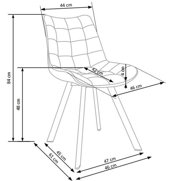 Scaun K332, roz/negru, stofa catifelata/metal, 46x61x84 cm