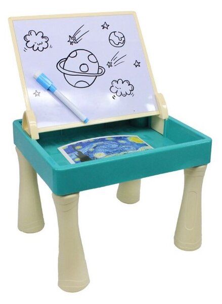 Masuta activitati multifunctionala 2 in 1, suport si 42 piese puzzle, plansa desen