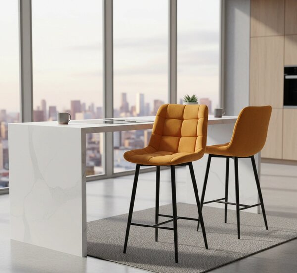Scaun bar CHIC H-2, galben - Bluvel 68/negru, stofa catifelata/metal