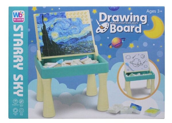 Masuta activitati multifunctionala 2 in 1, suport si 42 piese puzzle, plansa desen