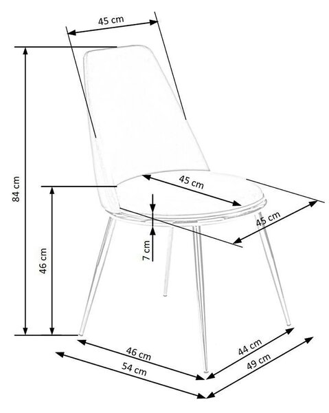 Scaun dining roz K460, stofa catifelata/metal, 49x54x84 cm