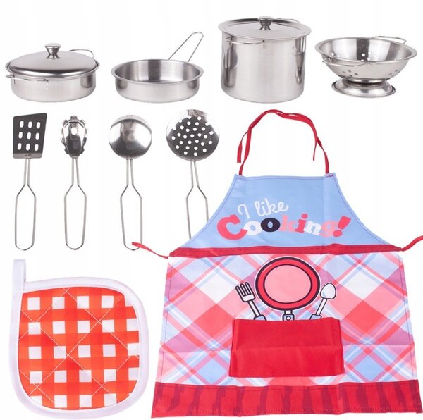 Set accesorii bucatarie pentru copii, sort, vase si ustensile de gatit, 12 elemente