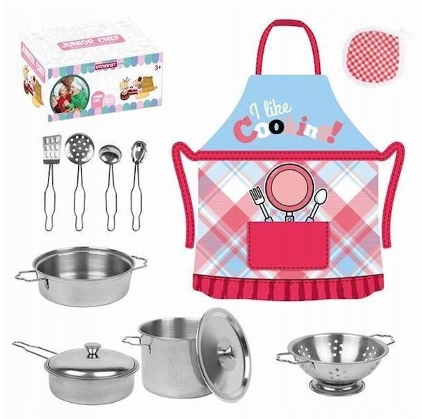 Set accesorii bucatarie pentru copii, sort, vase si ustensile de gatit, 12 elemente