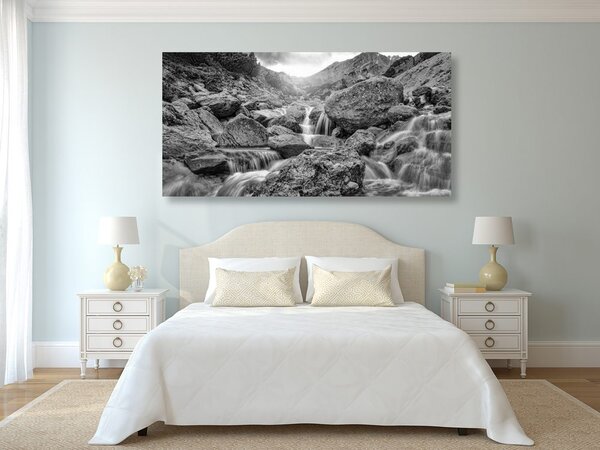 Tablou cascadele alpine în design alb-negru