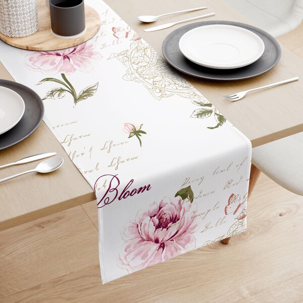 Goldea napron de masă 100% bumbac - bujori cu versuri 35x140 cm
