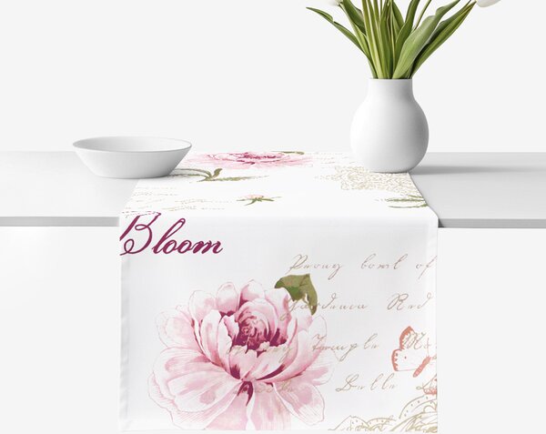 Goldea napron de masă 100% bumbac - bujori cu versuri 35x140 cm