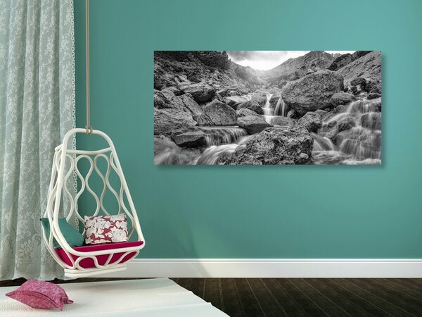 Tablou cascadele alpine în design alb-negru