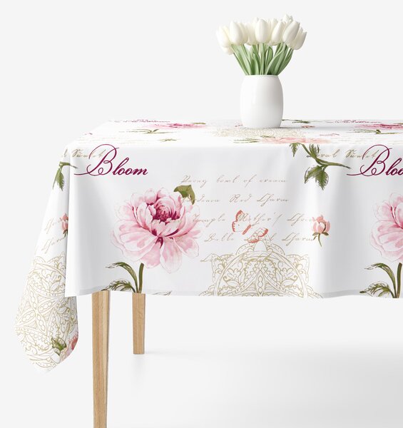 Goldea față de masă 100% bumbac - bujori cu versuri 80 x 80 cm