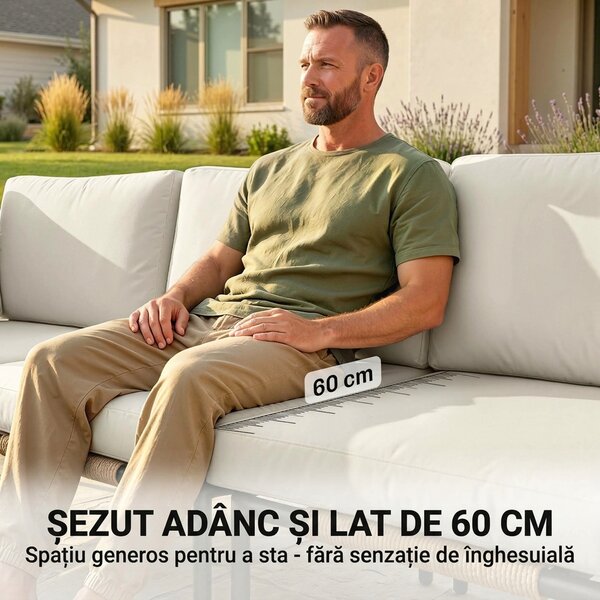 Outsunny Set Grădină, 5 Piese, Rattan Modular în L cu Perne, Culoare Bej | Aosom Romania