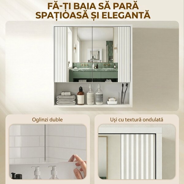 HOMCOM，Dulap de Baie Suspendat, Uși Soft-close, Raft Reglabil，60 x 16 x 60 cm，Alb | Aosom Romania
