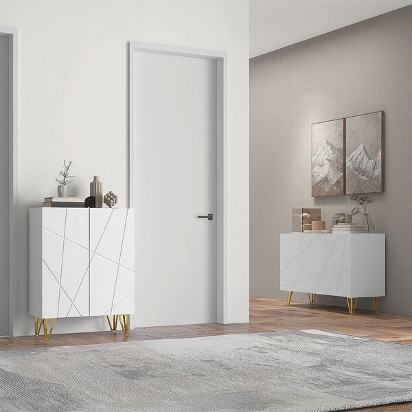 HOMCOM Dulap de Depozitare cu 2 Dulapuri și Raft Reglabil, din PAL și Metal, 120x40x75 cm, Alb și Auriu | Aosom Romania