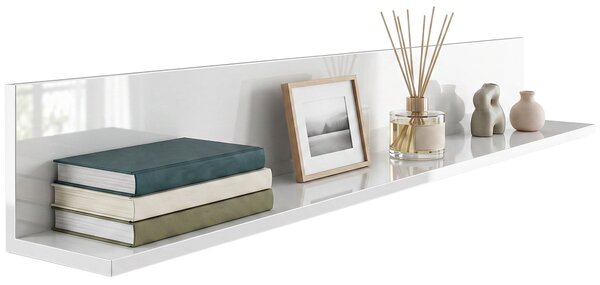 HOMCOM Etajeră de Perete pentru Living și Dormitor, Grosime 1,5 cm, Raft Suspendat din Lemn, 127x12x18 cm, Alb Lucios | Aosom Romania