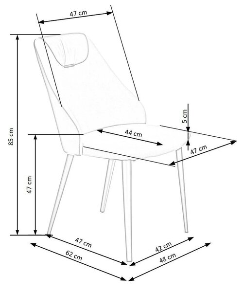 Scaun K470, gri/negru, stofa clasica/metal, 48x62x85 cm