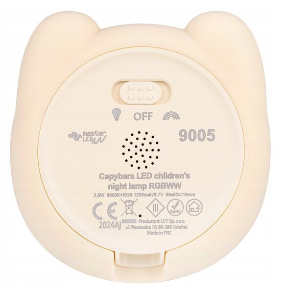 Lampa de veghe LED RGBWW, forma capibara, autonomie 8-40 ore, baterie 1200mah, incarcare USB C, silicon
