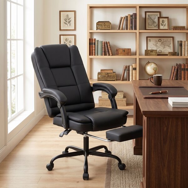 HOMCOM Scaun Birou Ergonomic Reclinabil Rotativ din Piele PU cu Suport pentru Picioare, Înălțime Reglabilă, Negru | Aosom Romania